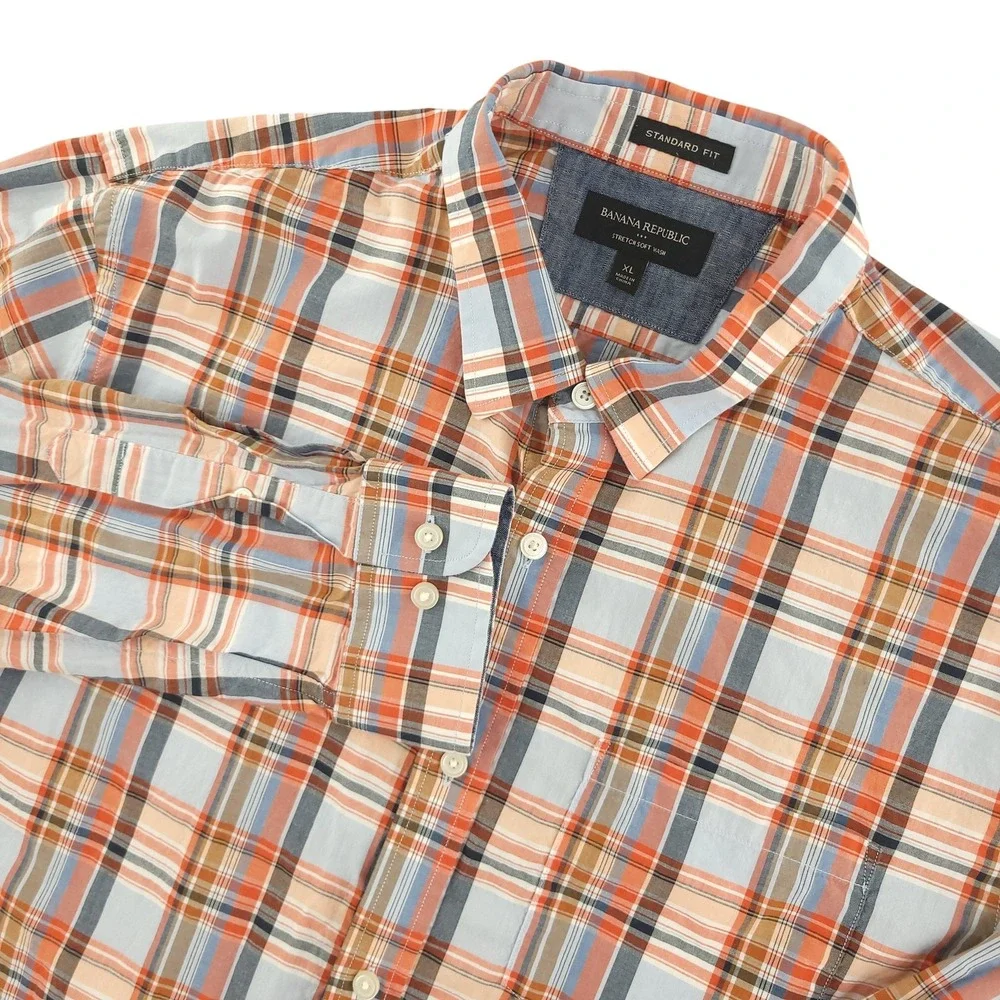 Banana Republic Shirt Mens XL Multicolor Plaid Long Sleeve Button Up Soft Wash